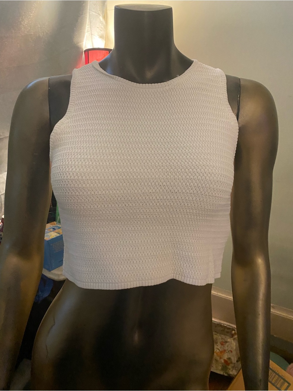 Forever 21 White Textured Cropped Tank